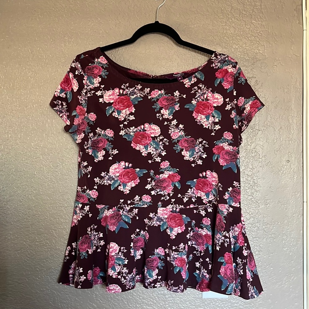 Burgundy Peplum top with floral print